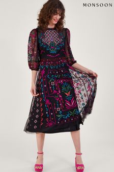 Monsoon Maddie Embroidered Tea Black Dress (813786) | €100