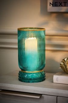 Teal Blue Ribbed Hurricane Candle Holder (813907) | $29