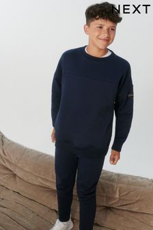 Niebieski - Komplet w stylu utility: bluza z okrągłym dekoltem i spodnie do biegania (3-16 lat) (814246) | 119 zł - 154 zł
