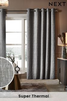 Grey Silver Heavyweight Chenille Eyelet Super Thermal Curtains (814580) | $112 - $337