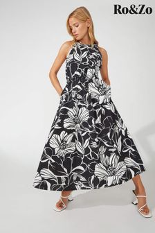 Ro&Zo Floral Printed Cotton Black Dress (814986) | €68