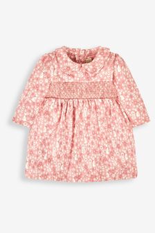 JoJo Maman Bébé Pink Bunny Floral Girls' Smocked Peter Pan Dress (815019) | €39