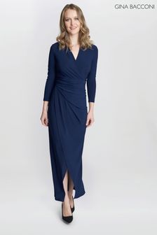فستان ماكسي هيلاري جيرسيه بتصميم ملفوف أزرق من Gina Bacconi (815025) | 693 ر.ق