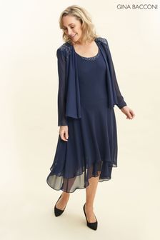 Gina Bacconi Blue Lilibeth Sequin Beaded Shoulder Jacket Dress (815045) | NT$15,860