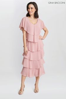 Light Pink - Gina Bacconi Rebecca Midi Tiered Dress With Shoulder Trim (815144) | kr4 390