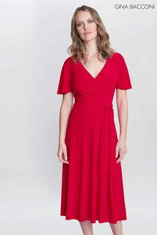فستان نسيج جيرسيه بحزام ربط Donna لون أحمر من Gina Bacconi (815231) | 721 د.إ
