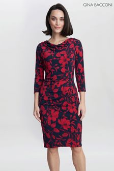 Gina Bacconi Blue Abbie Printed Jersey Cowl Neck Dress (815293) | €159