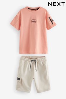 Coral/Stone Utility T-Shirt and Shorts Set (3-16yrs) (816299) | €25 - €37