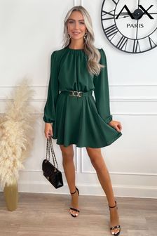 AX Paris Green Long Sleeve Belted Skater Dress (816431) | $69
