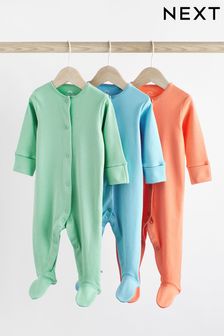 Green/Blue/Orange Baby Cotton Sleepsuits 3 Pack (0-3yrs) (816556) | SGD 22 - SGD 26