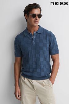 Reiss Airforce Blue Blaze Cotton Press-Stud Polo T-Shirt (816830) | 720 QAR