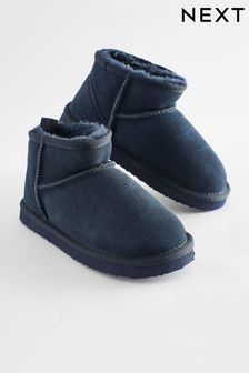 Navy Blue Short Warm Lined Suede Slipper Boots (817436) | 8,850 Ft - 10,930 Ft