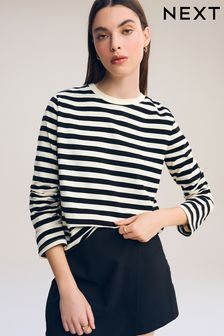 Black/Ecru Stripe Heavyweight Long Sleeve T-Shirt (817932) | $33