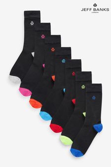 Jeff Banks Black Recycled Ctton Classsic Crown Logo Socks 7 Pack (818085) | AED83