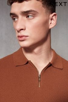 Terracotta Red Knitted Bubble Textured Regular Fit Polo Shirt (818188) | €34