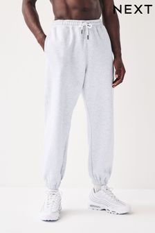 Grey Oversized Cotton Blend Cuffed Joggers (818405) | OMR11