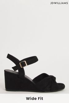 Czarne sandały na koturnie Jd Williams Vamp z mikrozamszu z ozdobnym węzłem na szeroką stopę (818483) | 250 zł