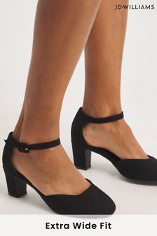 JD Williams Two Part Heeled Black Shoes With Ankle Strap In Extra Wide Fit (818585) | €49