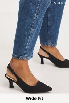 JD Williams Flexi Sole Kitten Black Heel Slingback Shoes In Wide Fit (818590) | LEI 179