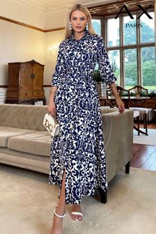 AX Paris Blue and Cream Printed Shirt Dress (819115) | $82