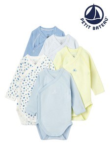 מארז חמישה בגדי גוף של Petit Bateau בכחול