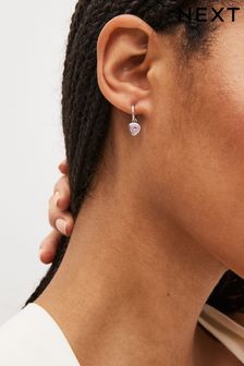 Sterling Silver Pink Heart Cubic Zirconia Hoop Earrings (820349) | SGD 35