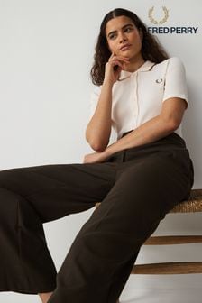 Fred Perry Womens Button Through Ribbed Polo Shirt (820516) | KRW170,800
