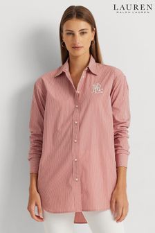 Różowy - Lauren Ralph Lauren Kotta Striped Cotton Broadcloth Shirt (821136) | 1,130 zł