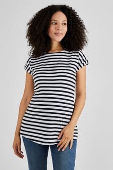 JoJo Maman Bébé White Black Stripe Boyfriend Cotton Maternity T-Shirt (821365) | $23