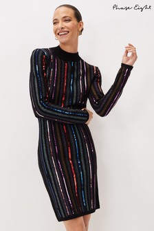 Phase Eight Black Rhonwen Sequin Stripe Dress (821639) | ₪ 742