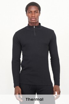 שחור - חולצה תרמית ארוכה עם צווארון מרוכסן (822069) | ‏64 ₪