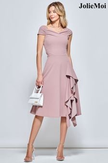 Jolie Moi Pink Skylar Off Shoulder Ruffle Hem Dress (822910) | €34