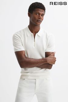 Reiss White Fizz Knitted Half-Zip Polo T-Shirt (822947) | €70