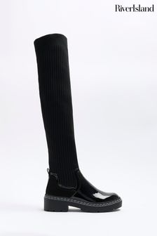 River Island Black Knit High Leg Boots (823189) | $84