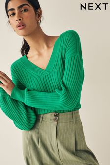 Grün - Gerippter Pullover mit V-Ausschnitt (823250) | 21 €