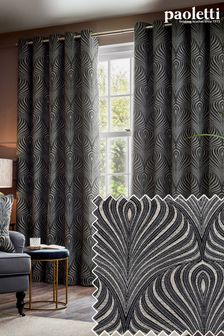 Paoletti Black Gatsby Jacquard Eyelet Curtains