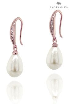 Ivory & Co Rose Gold Salford Crystal and Pearl Drop Earrings (823408) | ₪ 116