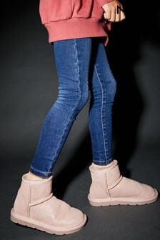 Pink Shimmer Short Warm Lined Water Repellent Suede Pull-On Boots (823501) | $44 - $56
