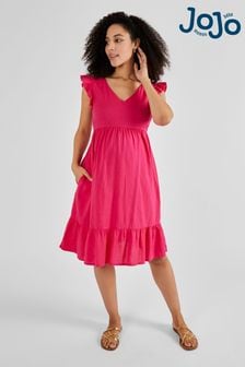 JoJo Maman Bébé Pink Linen Blend Frill Sleeve Maternity Dress (823957) | €77