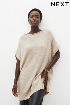 Cream Lambswool Blend Knitted Poncho (823982) | 167 SAR