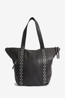 Black Leather Studded Casual Shopper Bag (824494) | ₪ 228
