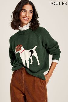 Joules Margot Green Dog Intarsia Crew Neck Jumper (824520) | AED388