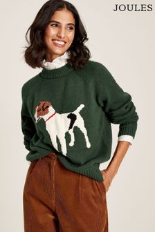 Joules Margot Green Dog Intarsia Crew Neck Jumper (824520) | €57.50