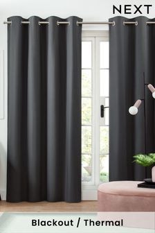 Grey Charcoal Cotton Blackout/Thermal Eyelet Curtains (824531) | $64 - $169