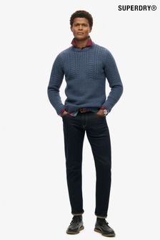 Superdry Eclipse Navy Denim Blue Jacob Cable Jumper (825057) | $103