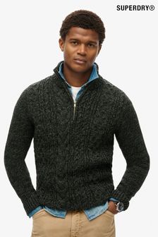 Negru - Superdry Jacob Cable Knit Half Zip Jumper (825130) | 434 LEI