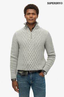 Mens grey zip neck jumper hot sale