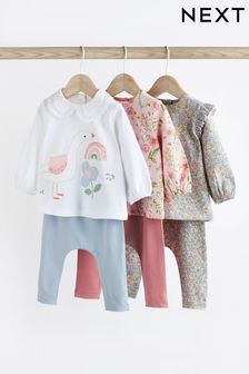 Розовая/голубая/Cream утка с цветочным принтом - Набор футболок и леггинсов для малышей (6 изделий) (825470) | €40 - €43