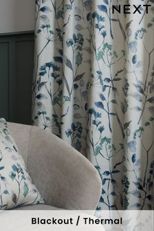 Blue with Gold Eyelets Isla Floral Print Blackout/Thermal Curtains (825819) | kr558 - kr1,228