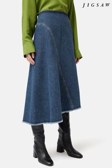 Jigsaw Blue Denim Frayed Midi Skirt (825960) | $209